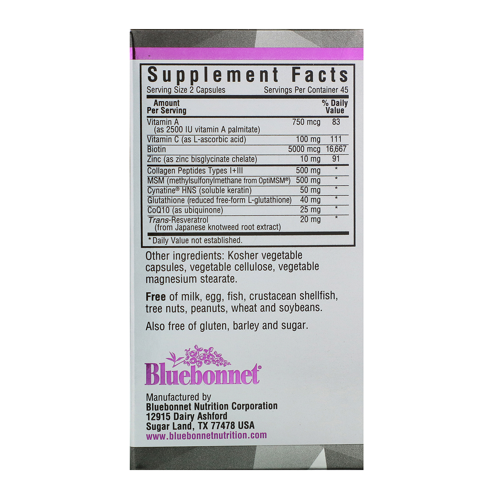 Comprar Bluebonnet Nutrition, Beautiful Ally, Cabelo, Pele e Unhas, 90 Cápsulas Vegetais - Imagem 2