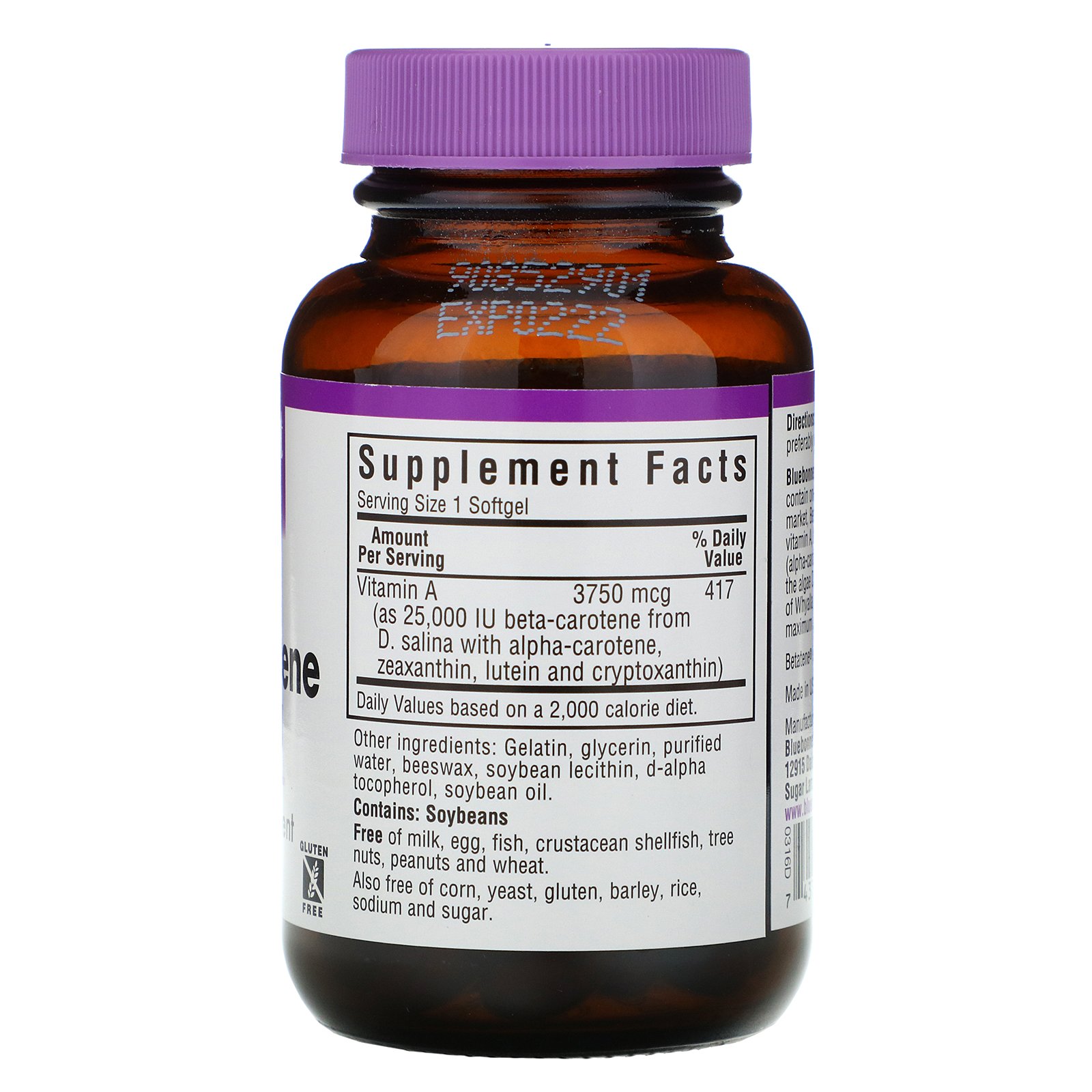 Comprar Bluebonnet Nutrition, Betacaroteno Natural, 25000 IU, 90 Cápsulas Gelatinosas - Imagem 2