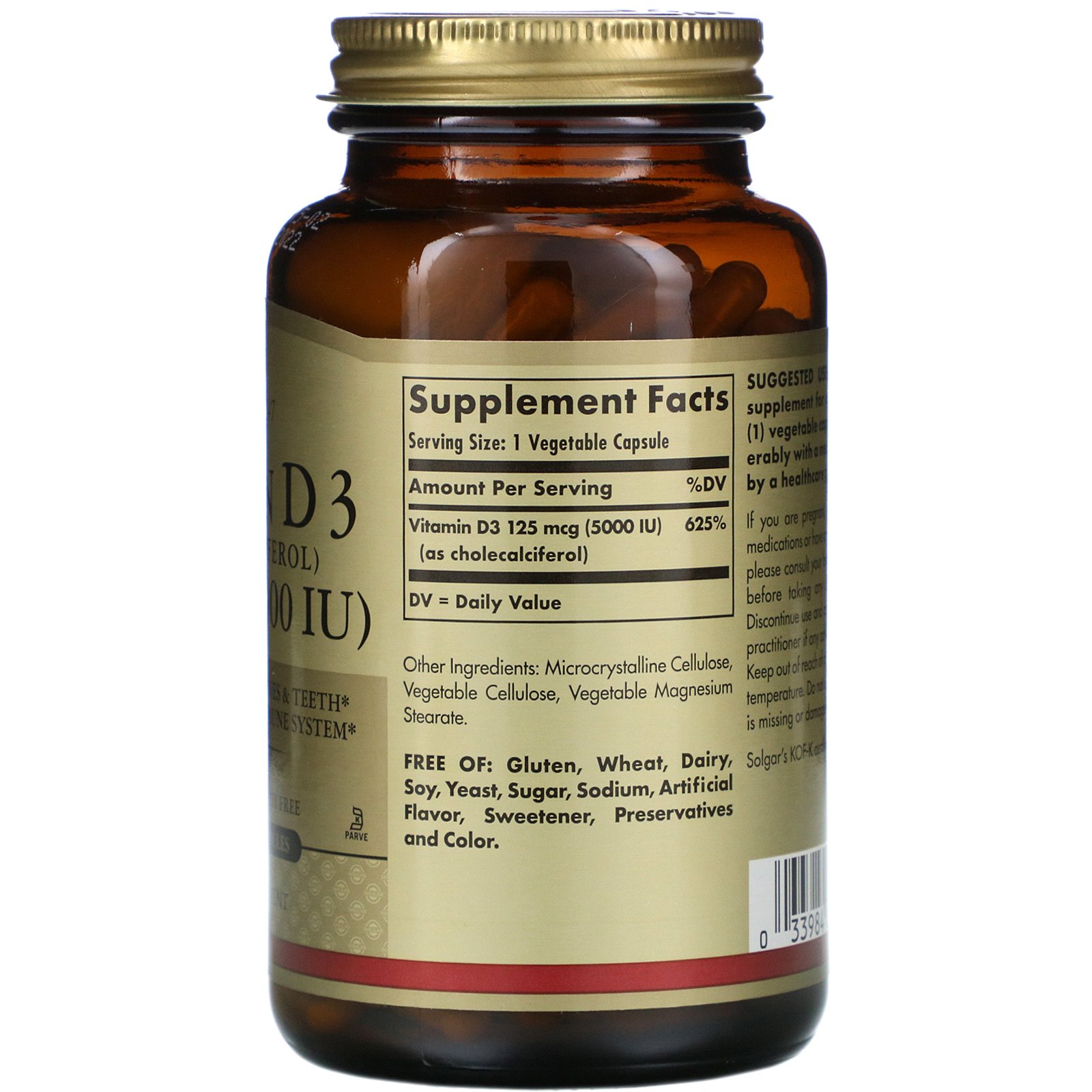 Comprar Solgar, Vitamina D3 (Colecalciferol), 5.000 UI, 240 Cápsulas Vegetais - Imagem 2