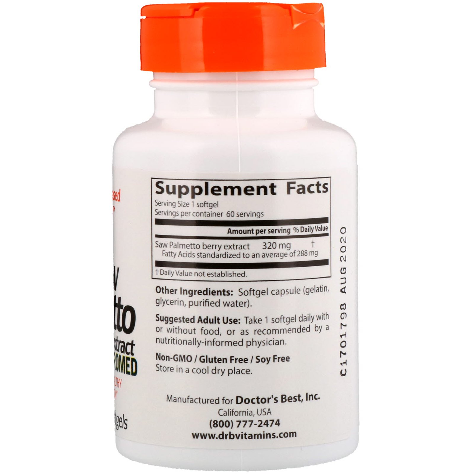 Comprar Doctor's Best, Saw Palmetto, Extrato Padronizado com Euromed, 320 mg, 60 Cápsulas Softgel - Imagem 2