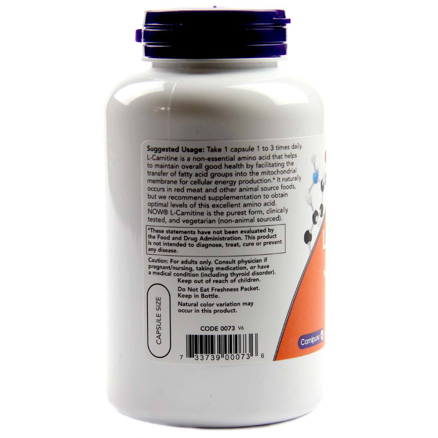 Comprar Now Foods, L-Carnitina 500 mg - 180 Cápsulas Vegatarianas - Imagem 3