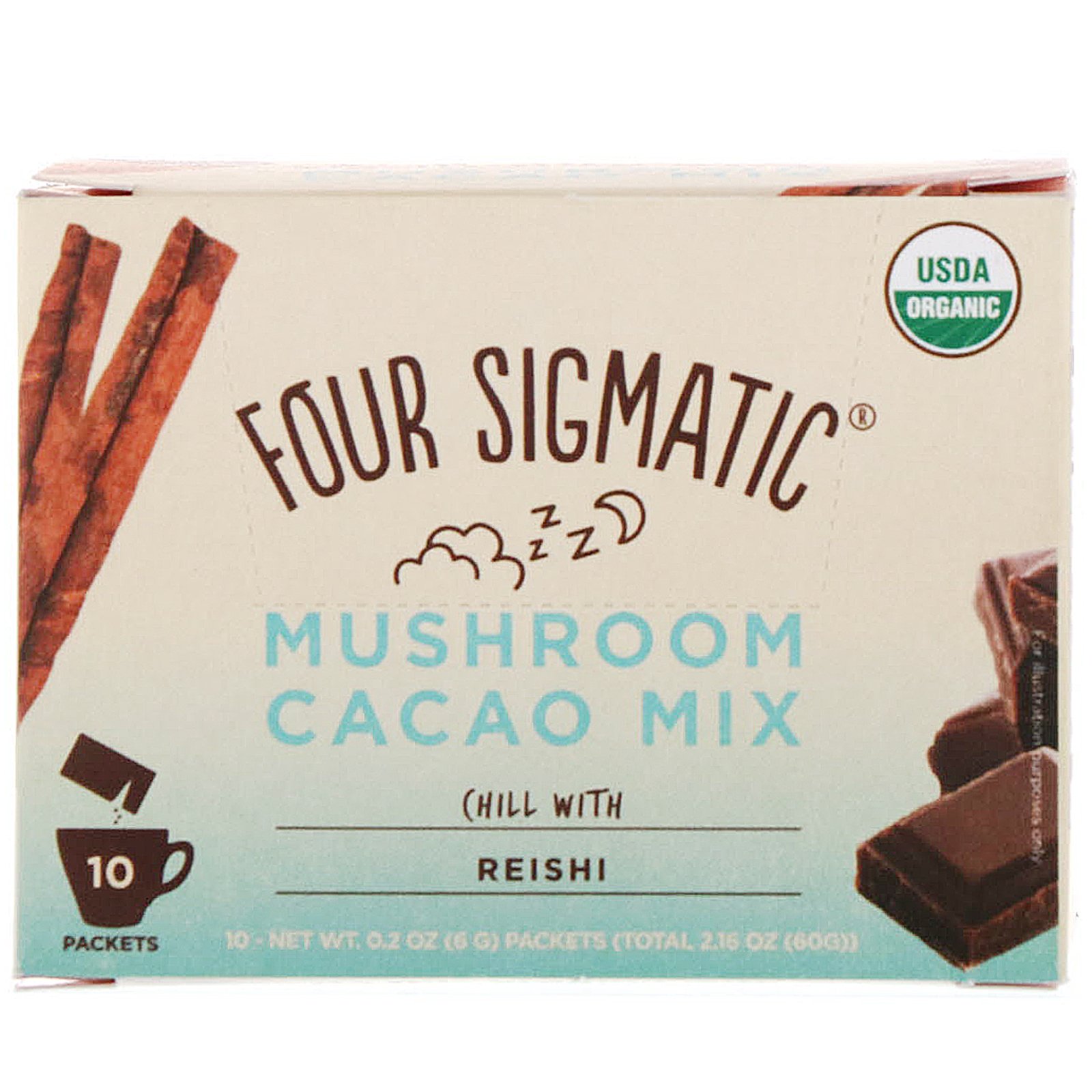Comprar Four Sigmatic, Mushroom Cacao Mix with Reishi, 10 Packets, 0.21 oz (6 g) Each