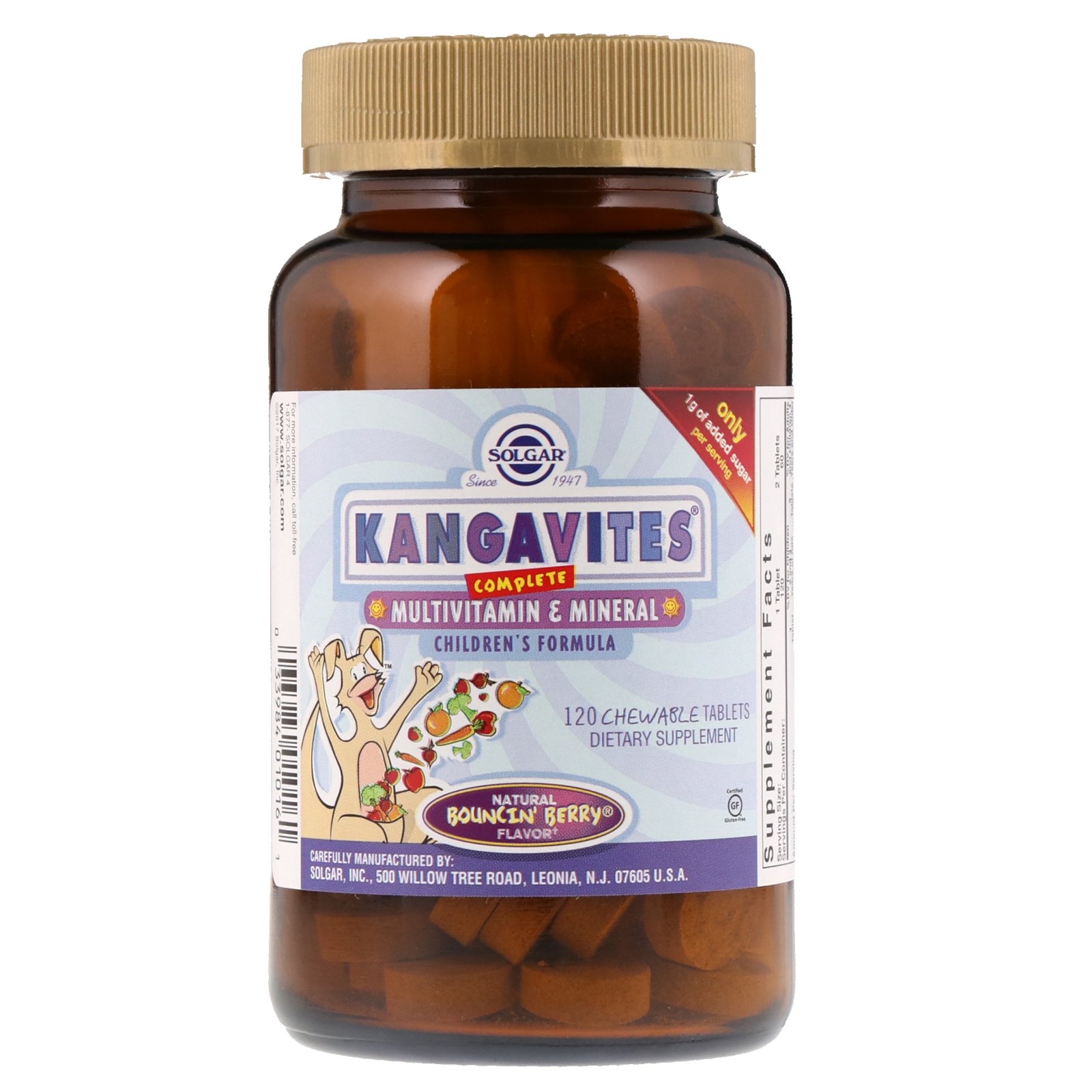 Comprar Solgar, Kangavites, Fórmula Infantil Completa de Multivitamínicos e Minerais, sabor Bouncin'Berry, 120 comprimidos mastigáveis