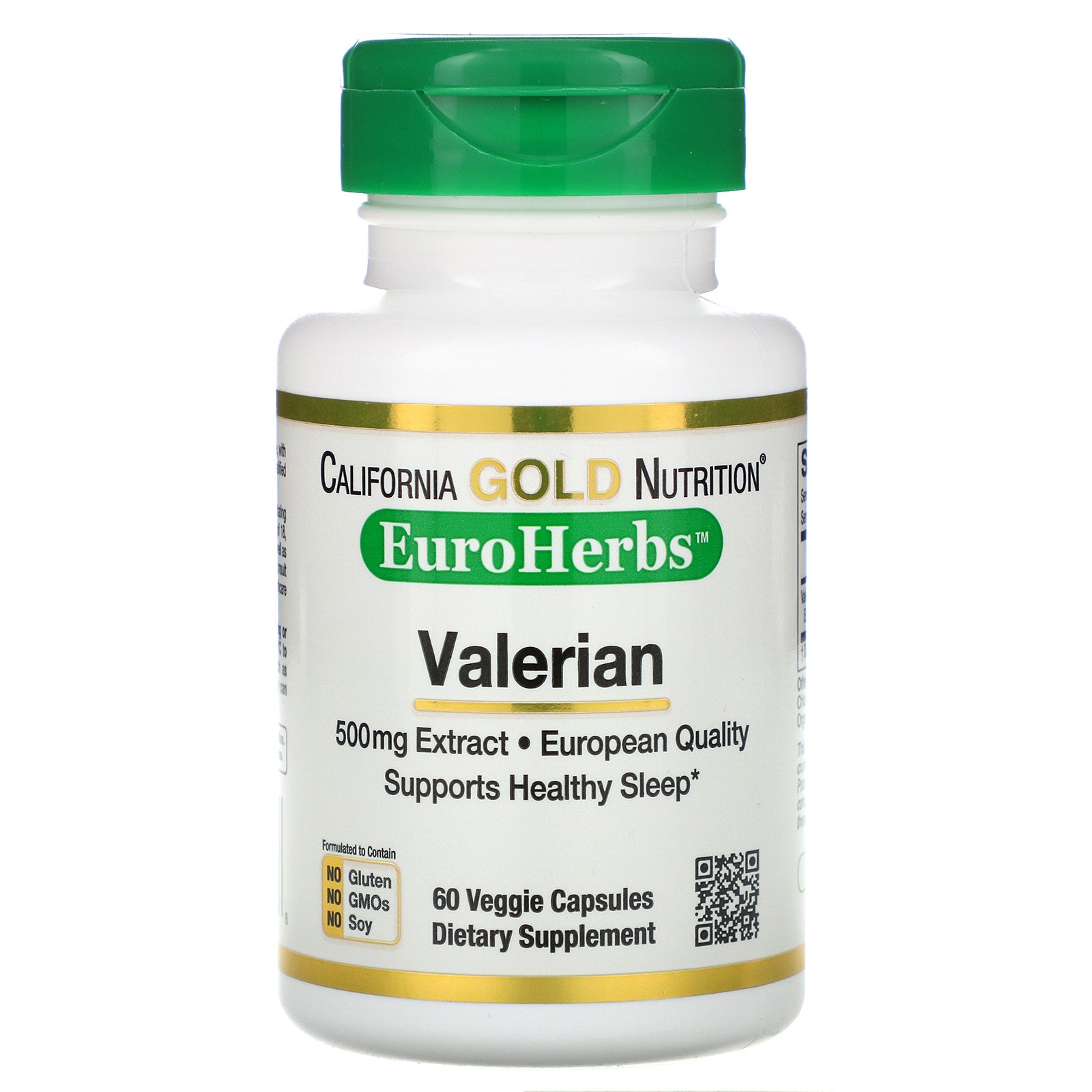 Comprar California Gold Nutrition, Valeriana, EuroHerbs, 500 mg, 60 Cápsulas Vegetais