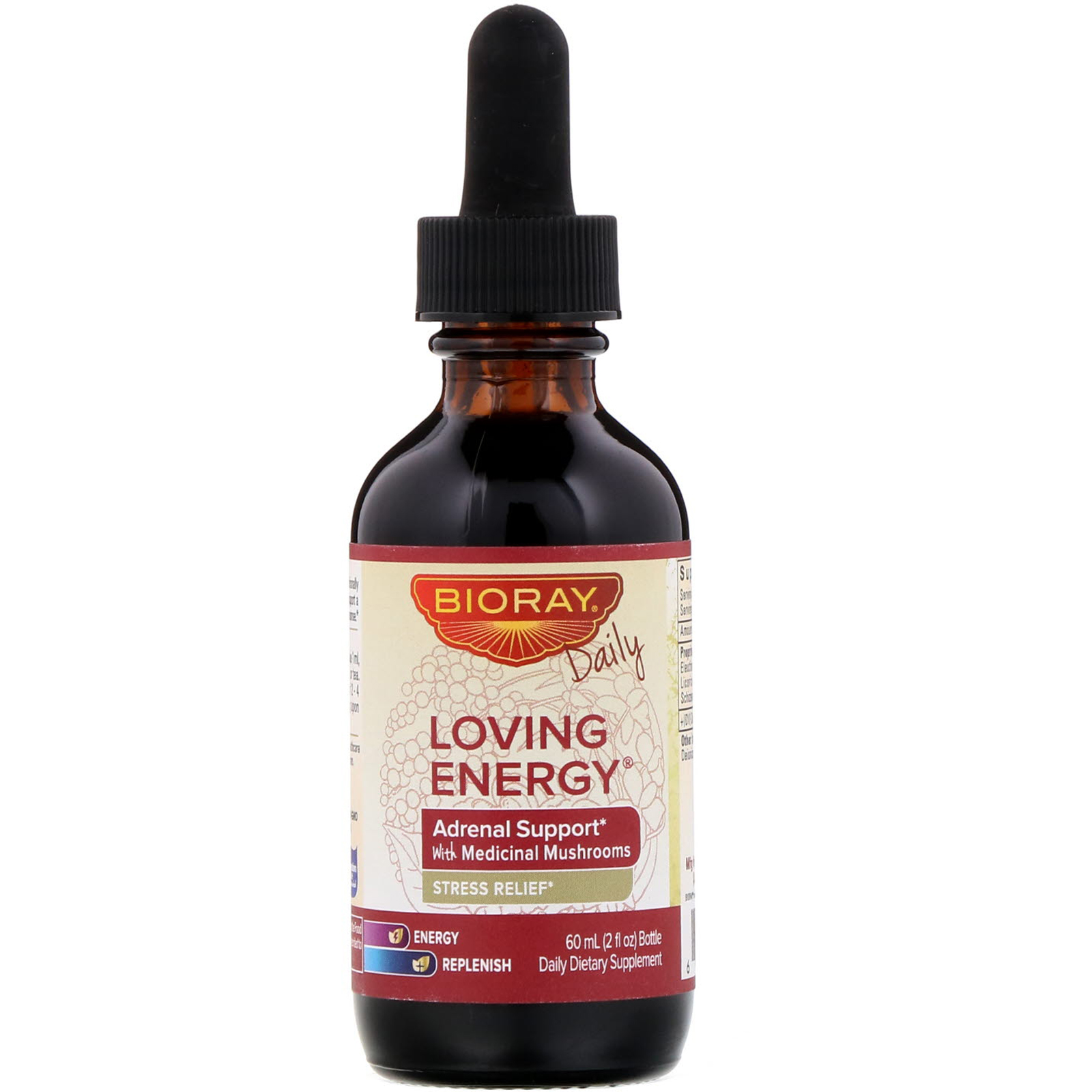 Comprar Bioray, Loving Energy, Suporte Adrenal com Cogumelos Medicinais, Sem Álcool, 2 fl oz (60 ml) - Imagem 3