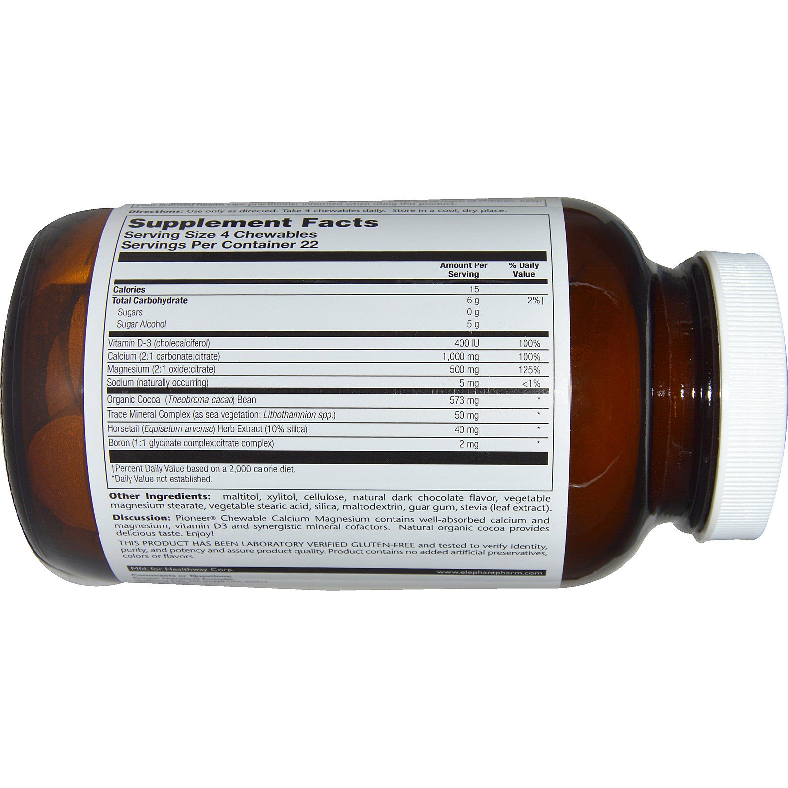 Comprar Pioneer Nutritional Formulas, Mastigáveis de Cálcio Magnésio, Chocolate Amargo com Cacau Orgânico, 90 Mastigáveis - Imagem 2