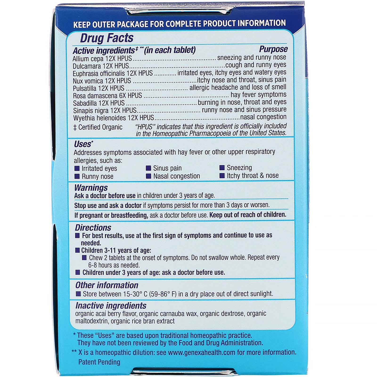 Comprar Genexa, Allergy-D, Allergy & Decongestant, Organic Acai Berry Flavor, 60 Chewable Tablets - Imagem 2