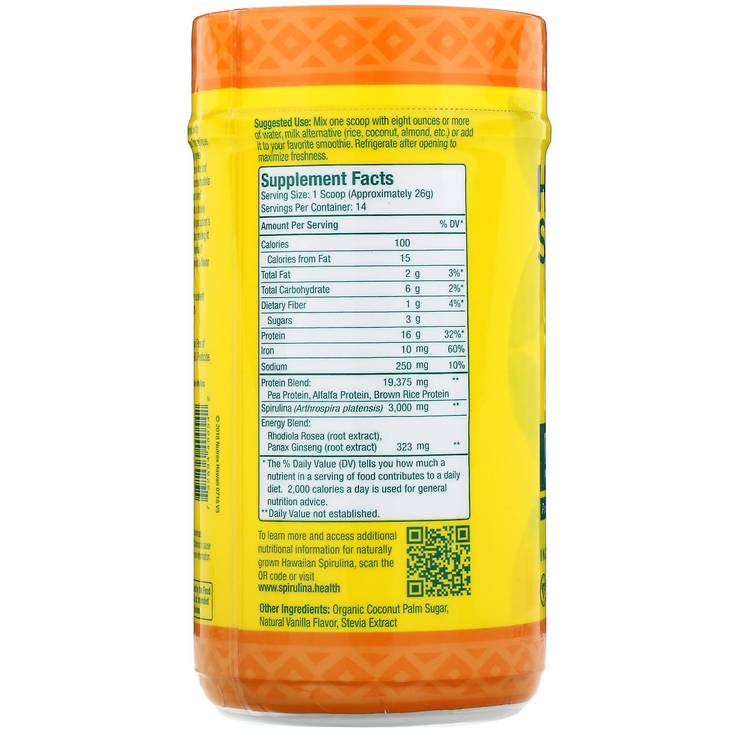 Comprar Nutrex Hawaii, Shake de Proteínas da Hawaiian Spirulina, Baunilha Natural, 364 g (12,8 oz) - Imagem 2
