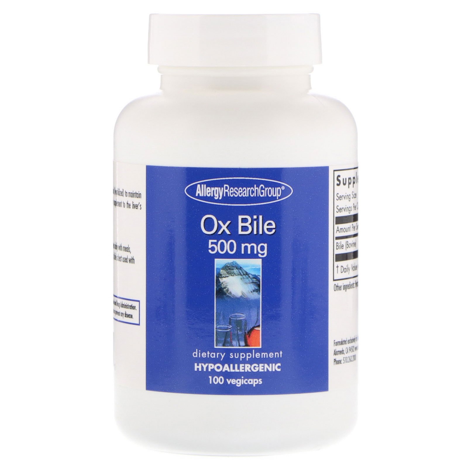 Comprar Allergy Research Group, Ox Bile, 500 mg, 100 Vegicaps