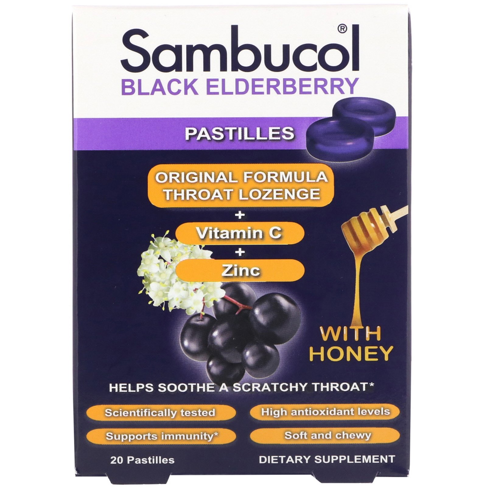 Comprar Sambucol, Pastilhas de Sabugueiro Pretas com Mel, 20 Pastilhas