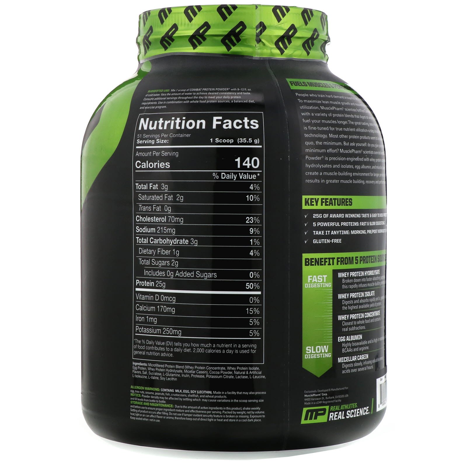 Comprar MusclePharm, Combat Protein Powder, Leite com Chocolate Extremo, 1814 g (4 lb) - Imagem 2