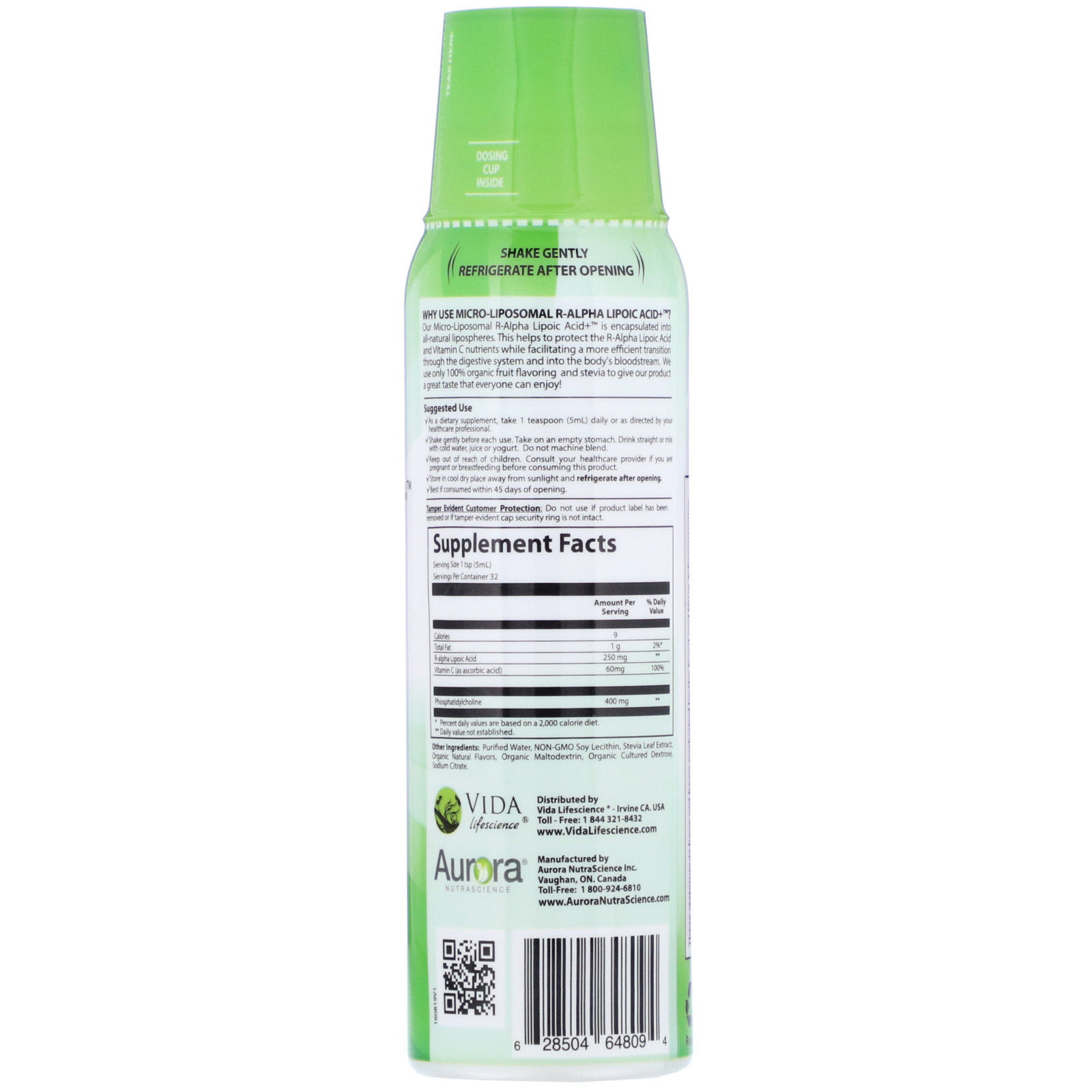 Comprar Aurora Nutrascience, Micro-Liposomal R-Alpha Lipoic Acid, Organic Fruit Flavor, 250 mg, 5.4 fl oz (160 ml) - Imagem 2