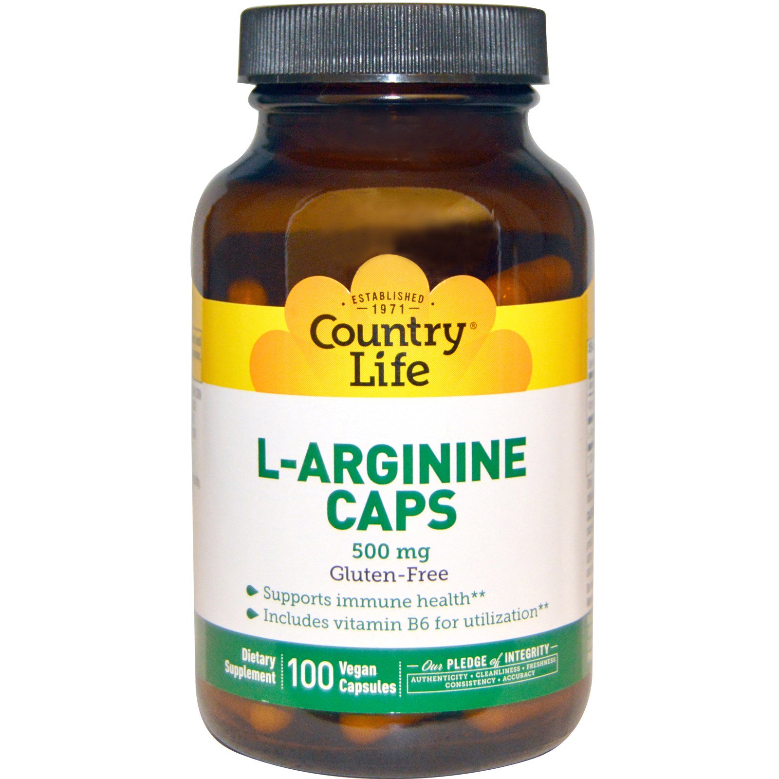 Comprar Country Life, L-Arginine Caps, 500 mg, 100 Vegan Caps