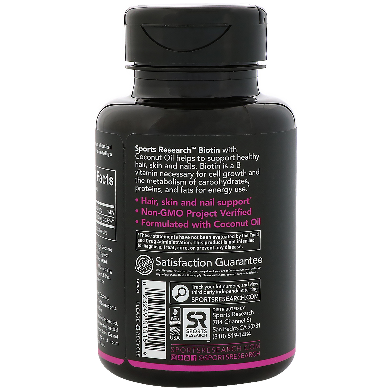 Comprar Sports Research, Biotina com Óleo de Coco Orgânico, 10.000 mcg, 120 cápsulas Vegetais Softgel - Imagem 3