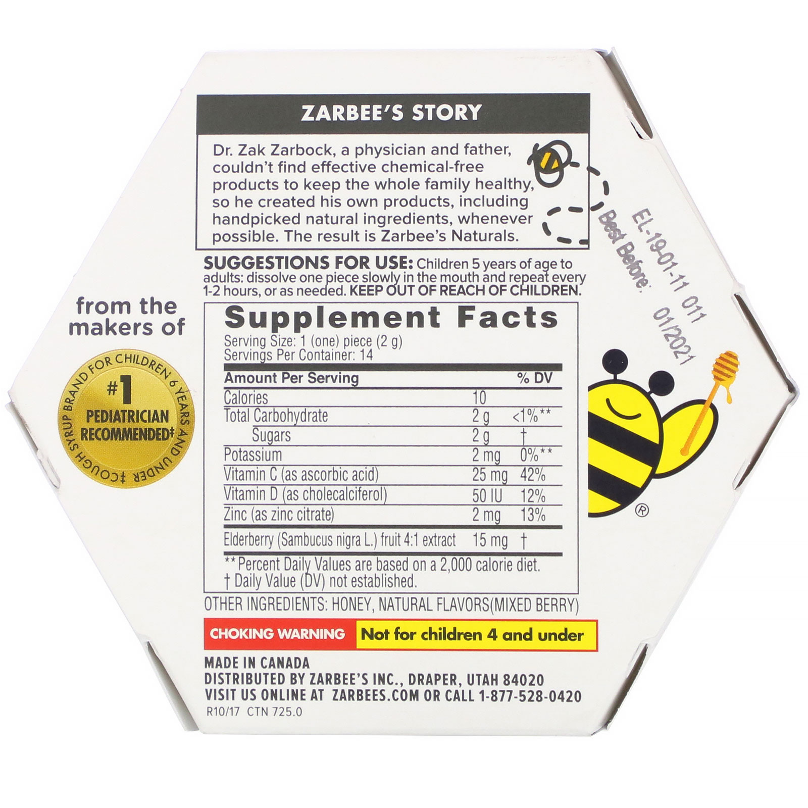 Comprar Zarbee's, 96% Honey Cough Soothers + Immune Support, Natural Mixed Berry Flavor, Ages 5+, 14 Pieces - Imagem 3
