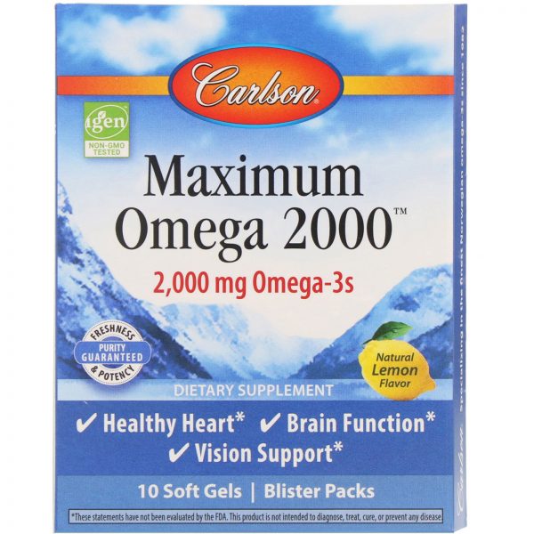 Comprar Carlson Labs, Maximum Omega 2000, Natural Lemon Flavor, 2,000 mg, 10 Pack, 10 Soft Gels Each - Imagem 4