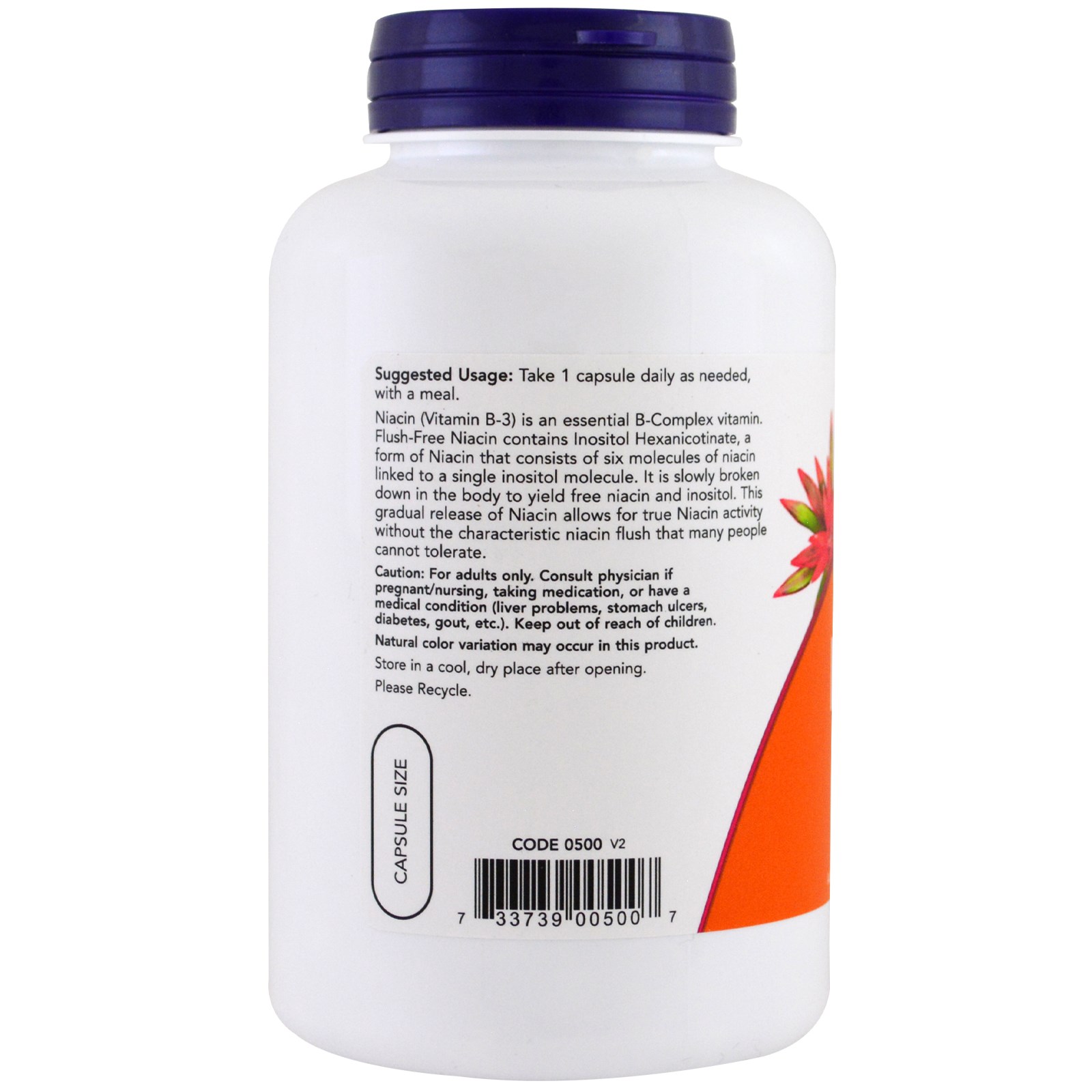 Comprar Now Foods, Niacina, Sem Rubor, Potência Dupla, 500 mg, 180 Cápsulas Vegetais - Imagem 3