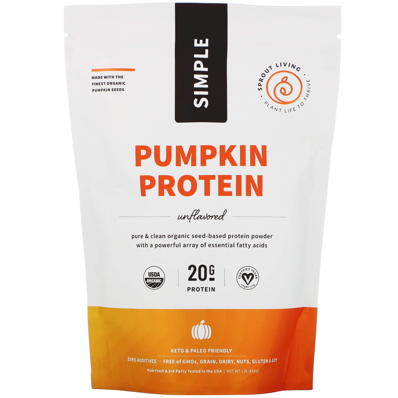 Comprar Sprout Living, Simple Protein, Proteína Vegetal Orgânica, Semente de Abóbora (Sem Sabor), 454 g (1 lb)