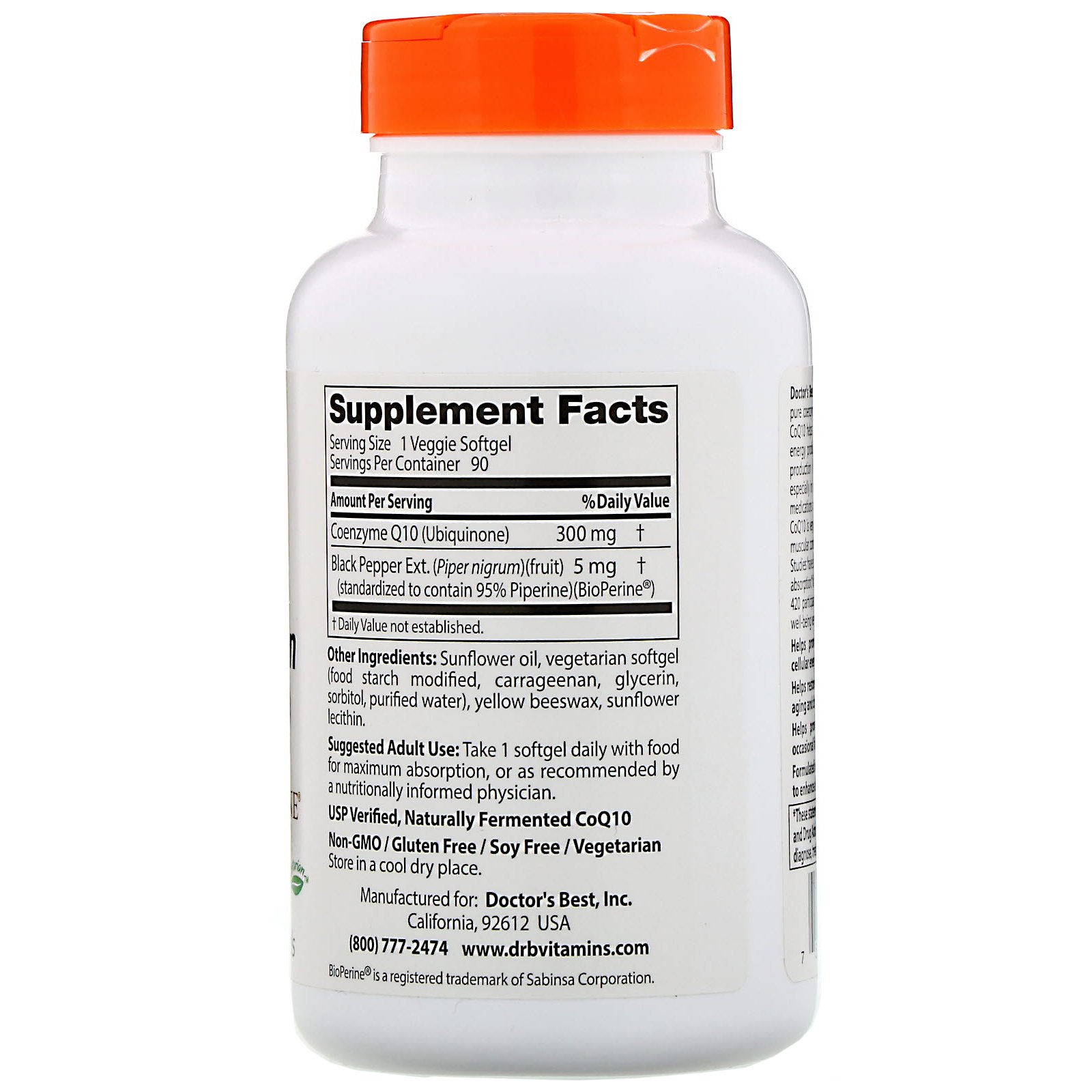 Comprar Doctor's Best, High Absorption CoQ10 with BioPerine, 300 mg, 90 Veggie Softgels - Imagem 2