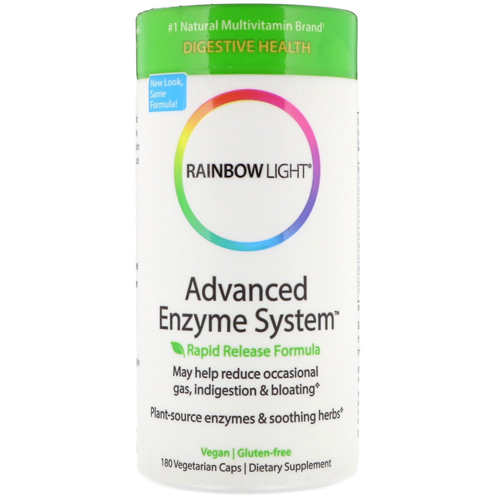 Comprar Rainbow Light, Sistema Enzimático Avançado, Fórmula de Liberação Rápida, 180 Cápsulas Vegetarianas