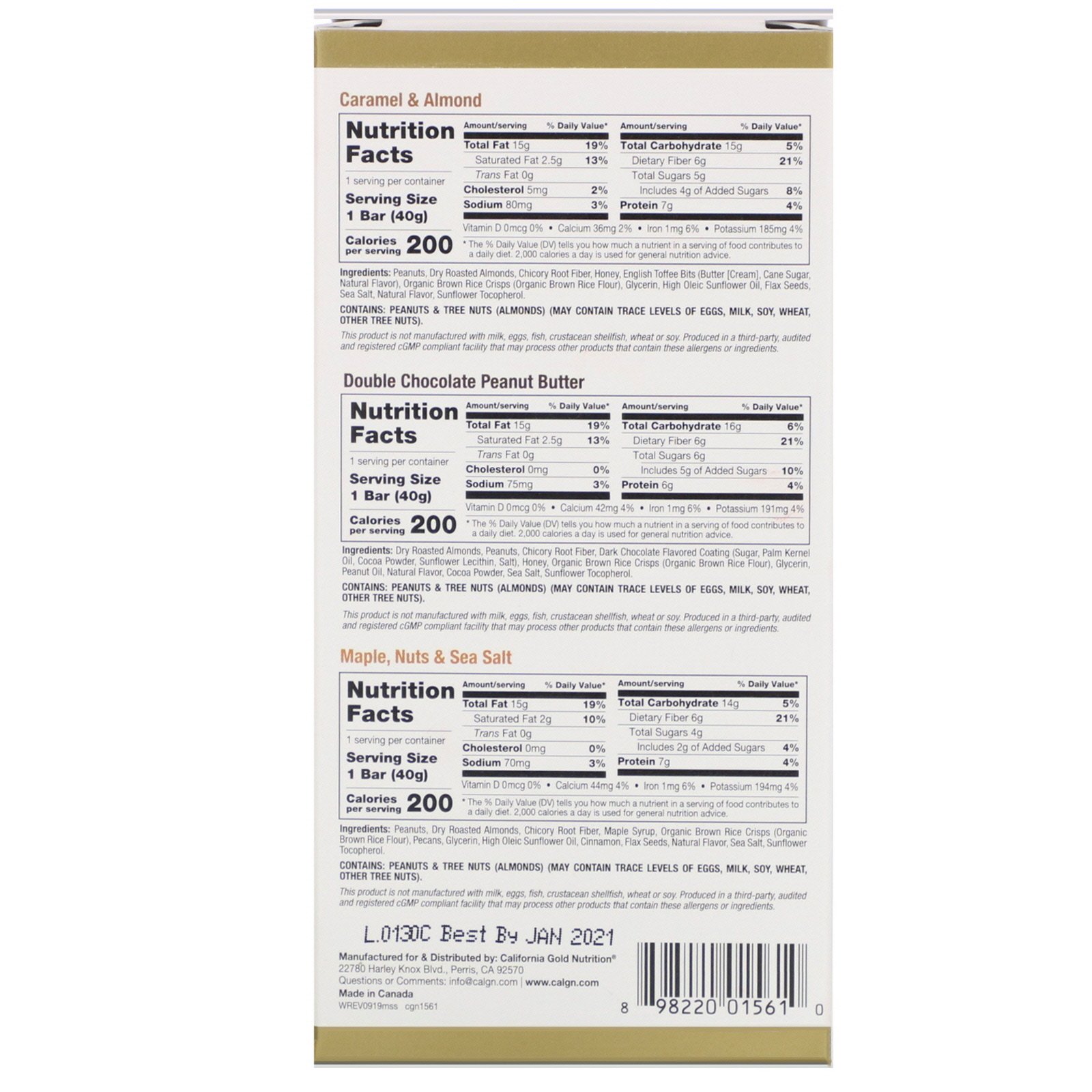 Comprar California Gold Nutrition, Foods, Sample Snack Bar Pack, 3 Bars, 1.4 oz (40 g) Each - Imagem 2