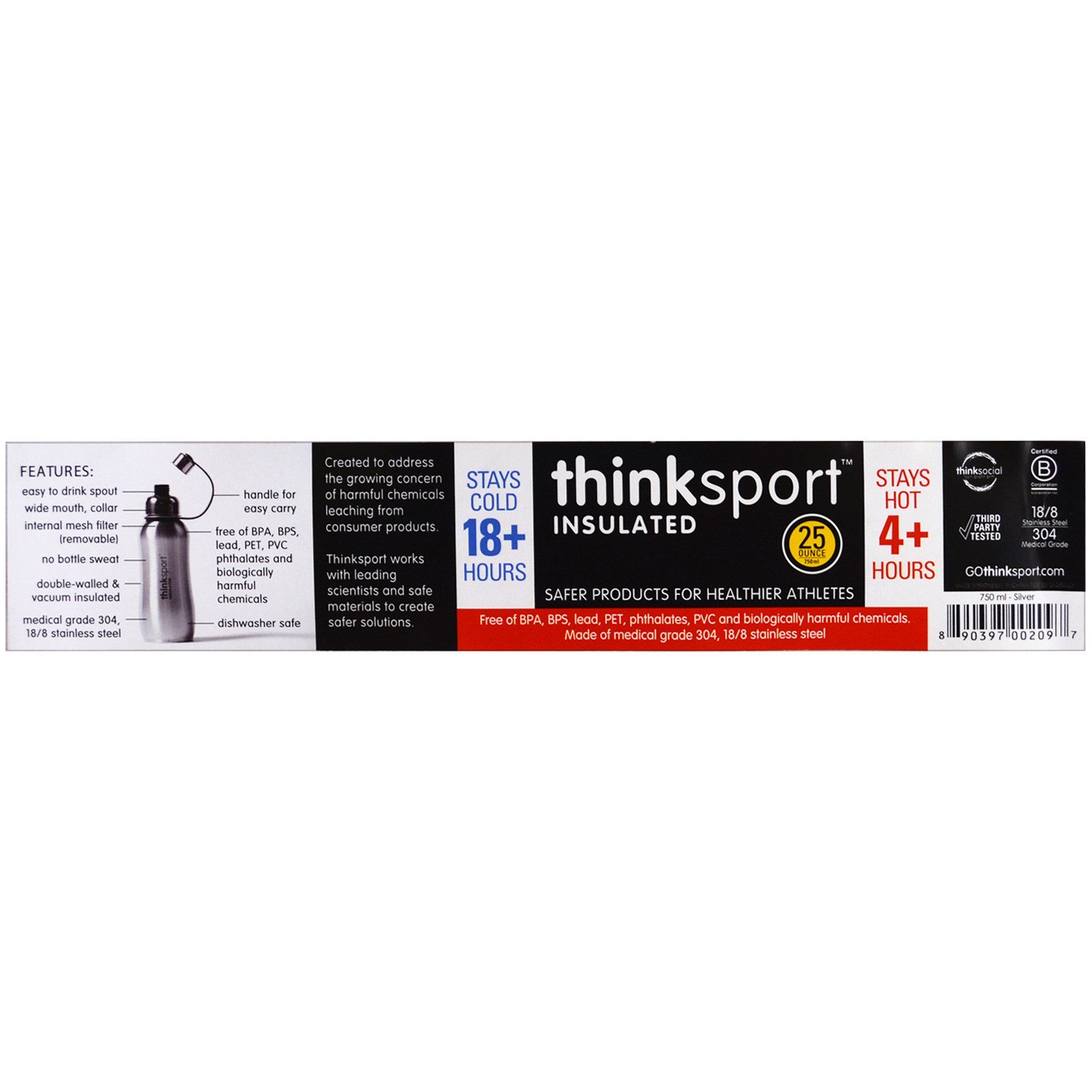 Comprar Think, Thinksport, Garrafa Esportivo com Isolamento Térmico, Prata, 750 ml (25 oz) - Imagem 3