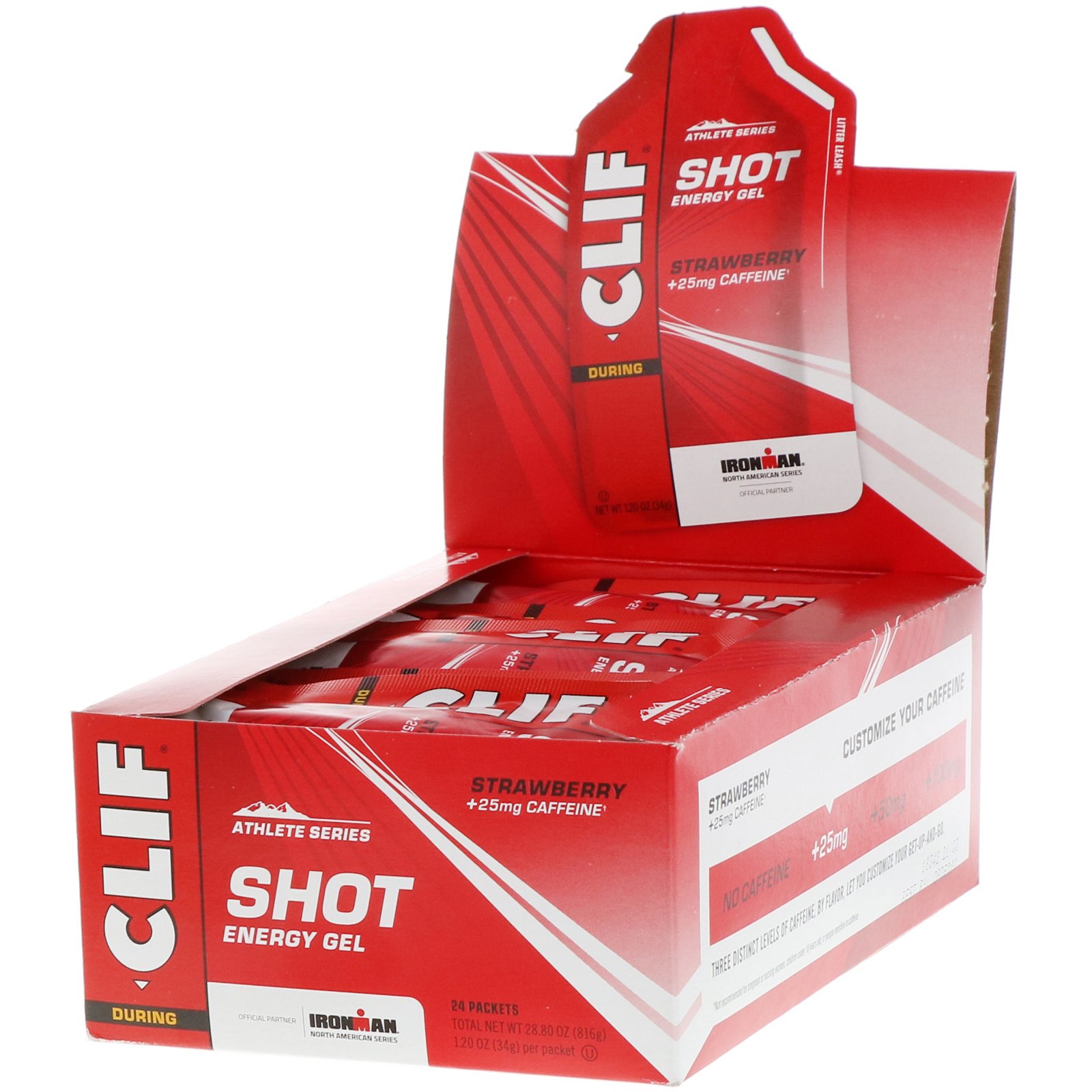 Comprar Clif Bar, Gel Energético Shot, Morango + 25 mg de Cafeína, 24 Sachês, 1,2 oz (34 g) Cada