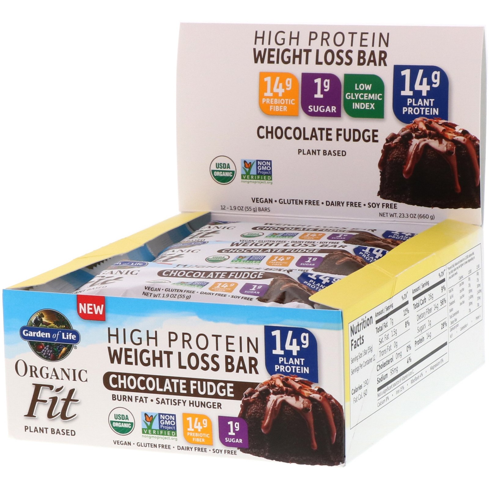 Comprar Garden of Life, Organic Fit, Barra para Perda de Peso com Alto Teor de Proteínas, Fudge de Chocolate, 12 Barras, 55 g (1,9 oz) Cada