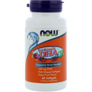 Comprar Now Foods, Kid's DHA Mastigável, Sabor de frutas Saboroso, 60 Cápsulas Softgel
