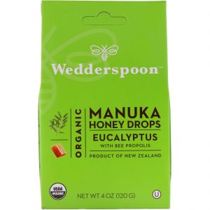 Comprar Wedderspoon, Gotas de mel manuka orgânico, eucalipto com própolis de abelha, 4 oz (120 g)
