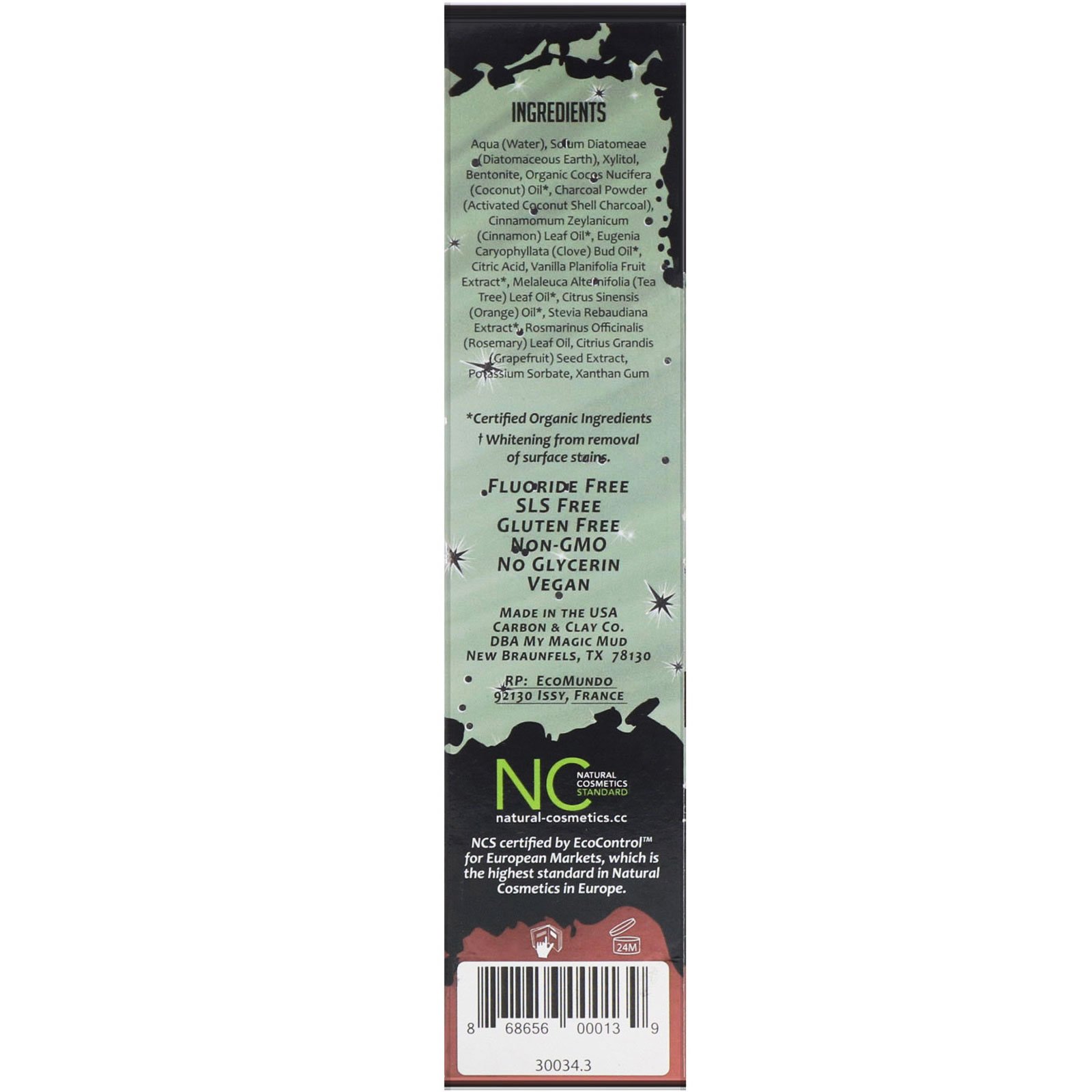 Comprar My Magic Mud, Carvão Ativado, Sem Flúor, Creme Dental Clareador, Canela e Cravo, 113 g (4 oz) - Imagem 2