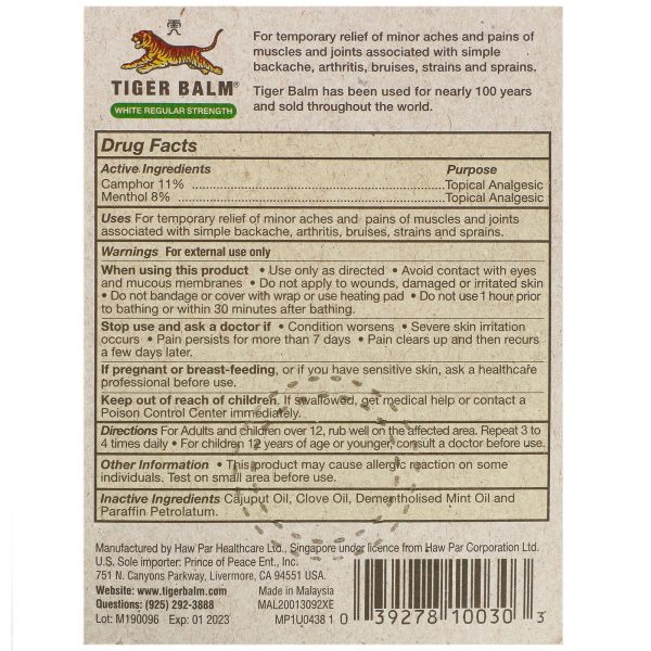 Comprar Tiger Balm, Pomada para Alívio da Dor, Branca, Potência Regular, 0,14 oz (4 g) - Imagem 5