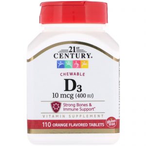 Comprar 21st Century, Vitamin D3, Chewable, Orange Flavored, 400 IU, 110 Tablets