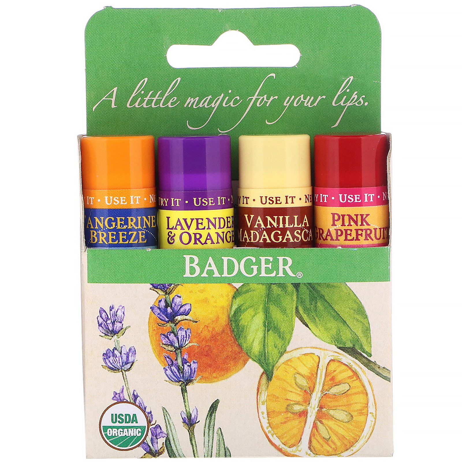Comprar Badger Company, Organic Classic Lip Balm, Caixa Verde, 4 Bálsamos Labiais, 0,15 oz (4,2 g) Cada