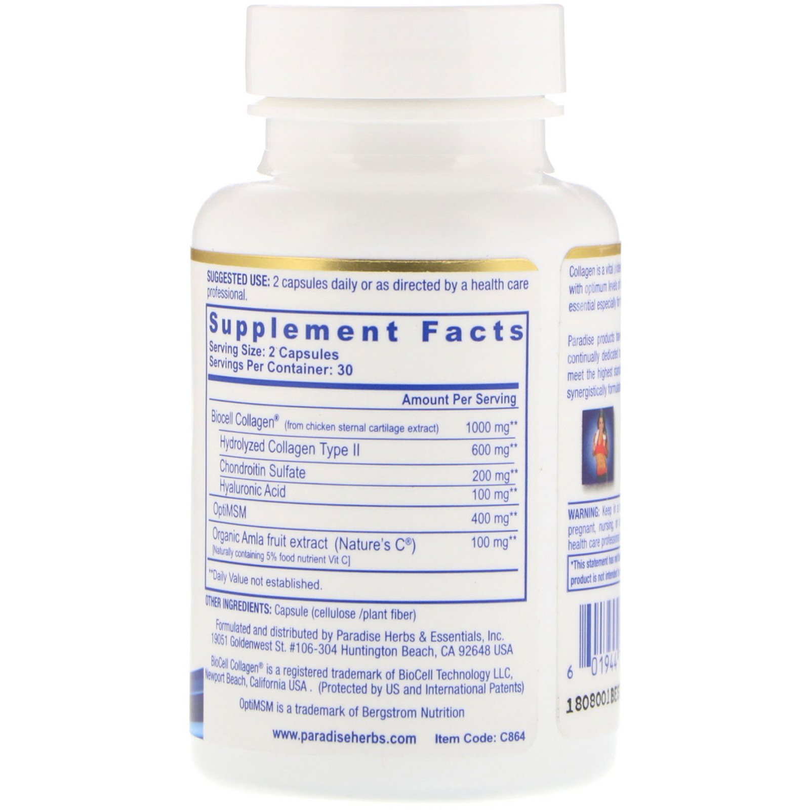Comprar Paradise Herbs, Colágeno Extremo com BioCell Collagen, 60 Cápsulas - Imagem 2