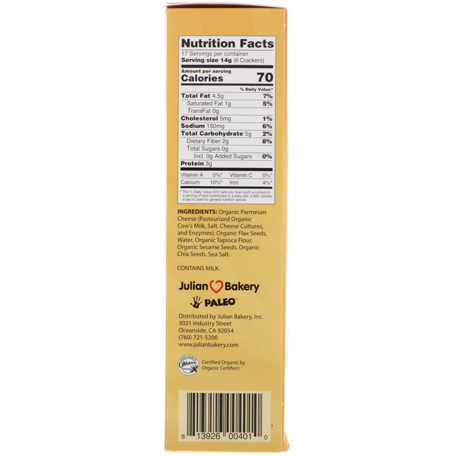 Comprar Julian Bakery, Biscoitos finos Primal, Parmesão orgânico, 8.4 oz (238 g) - Imagem 2