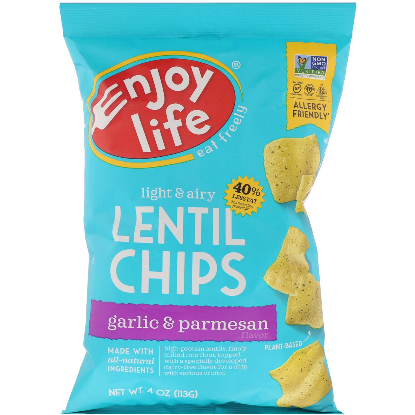 Comprar Enjoy Life Foods, Light & Airy Lentil Chips, Garlic & Parmesan Flavor, 4 oz (113 g)