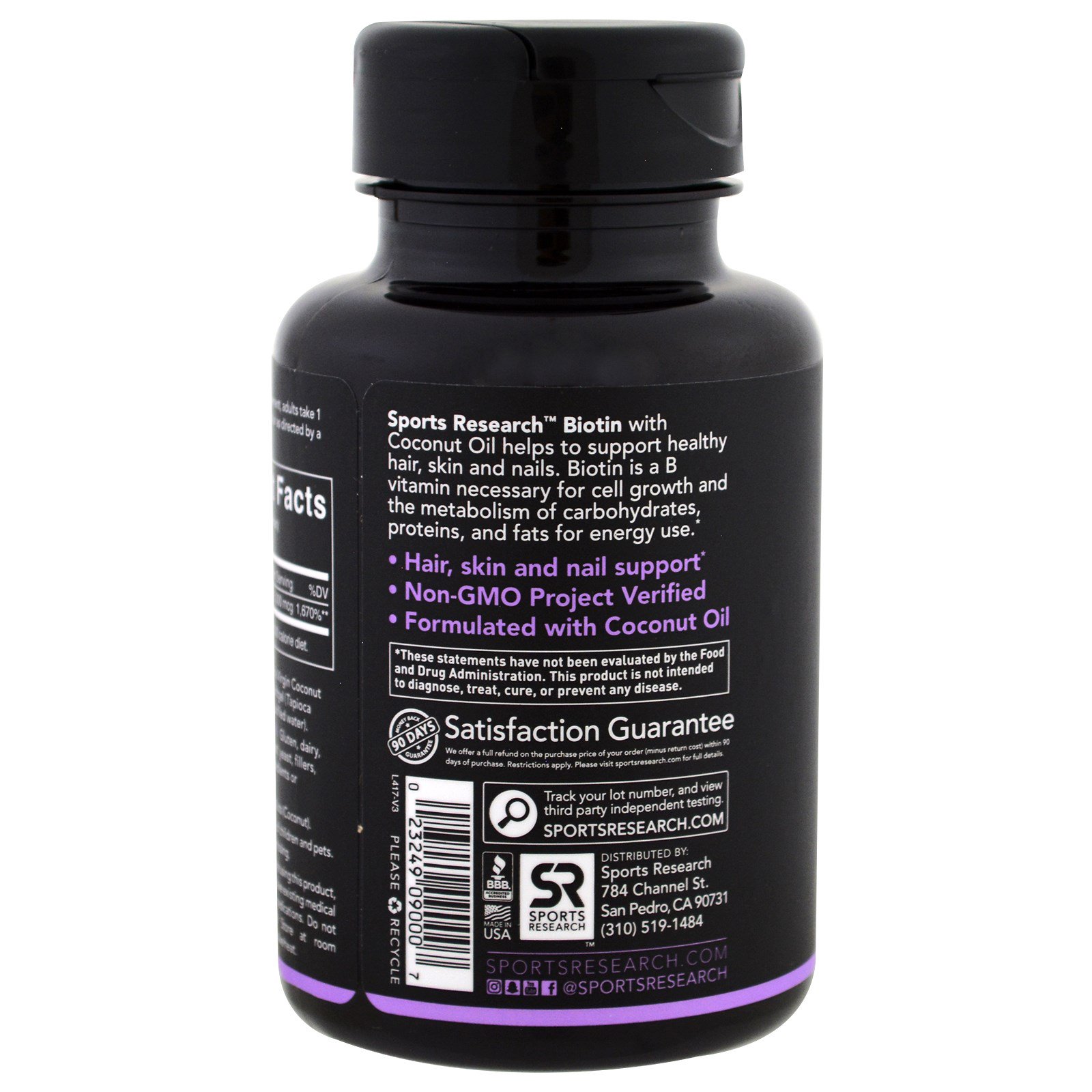 Comprar Sports Research, Biotina com Óleo de Coco, 5.000 mcg, 120 Cápsulas Softgel Vegetais - Imagem 3