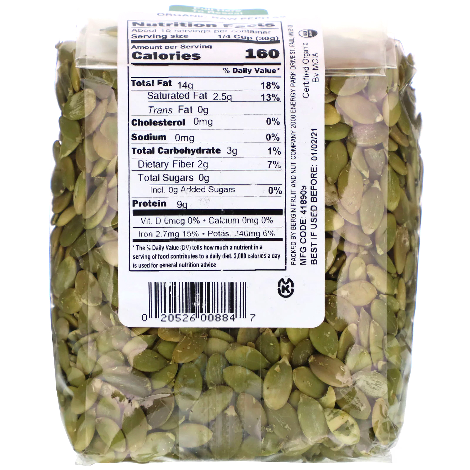 Comprar Bergin Fruit and Nut Company, Sementes de Abóbora Puras Orgânicas, 284 g (10 oz) - Imagem 2