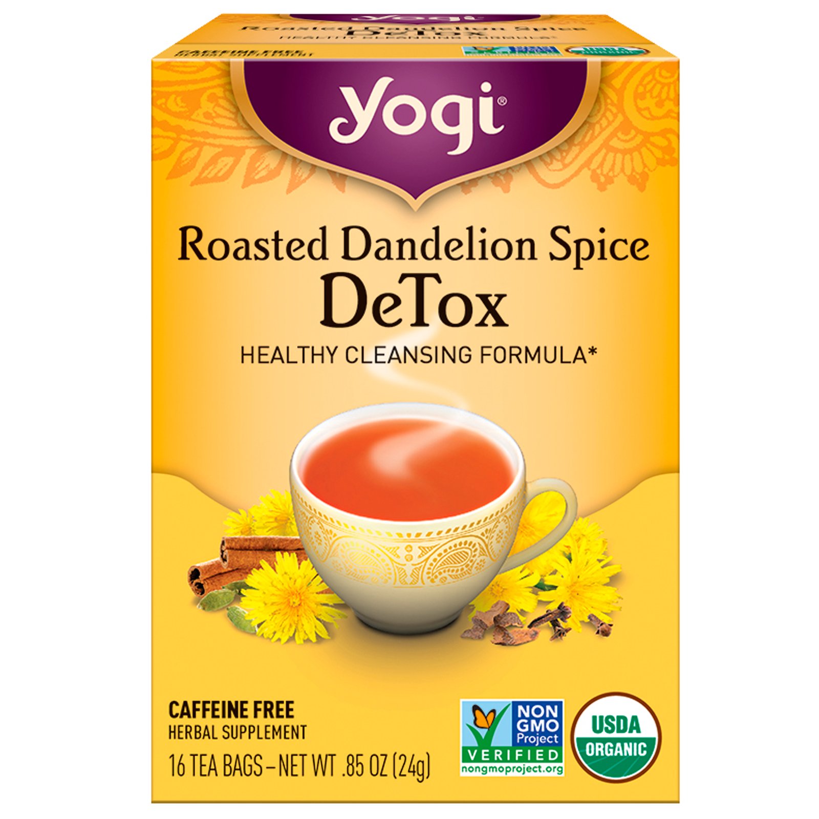 Comprar Yogi Tea, Detox Apimentado de Dente-de-leão Torrado, sem cafeina, 16 pacotes de chá, 0,85 oz (24 g)
