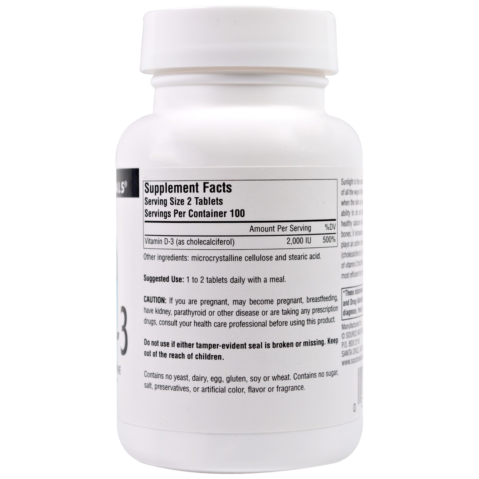 Comprar Source Naturals, Vitamina D-3, 1.000 UI, 200 Comprimidos - Imagem 2