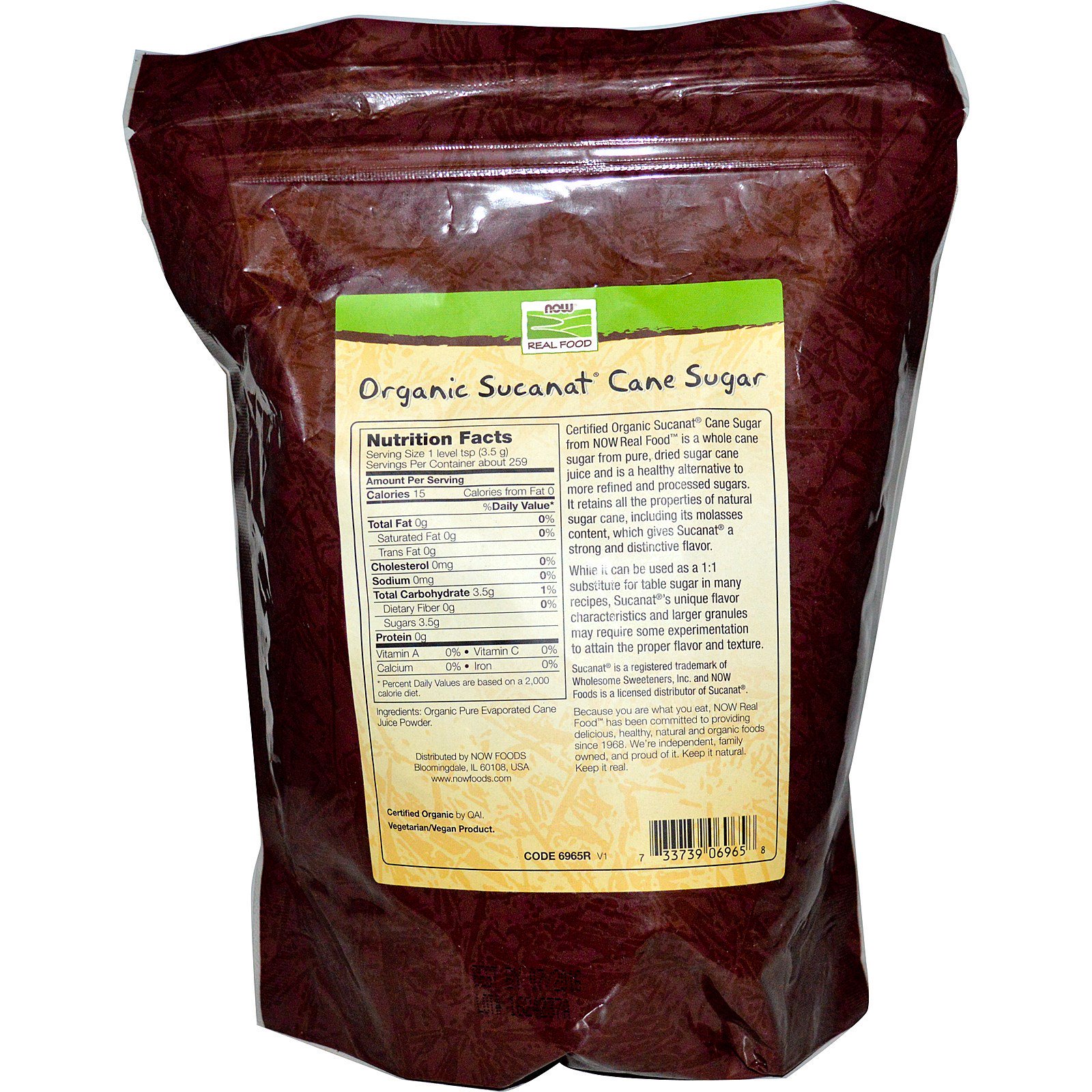 Comprar Now Foods, Real Food, Açucar caldo de cana orgânico certificado, 2 lbs (907 g) - Imagem 2