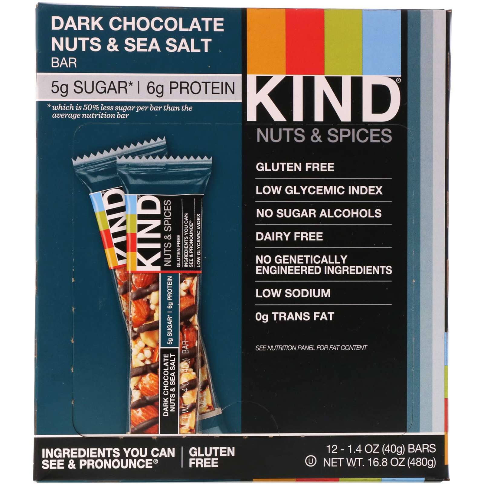 Comprar KIND Bars, Nozes e Especiarias, Nozes com Chocolate Amargo e Sal Marinho, 12 Barras, 40 g (1,4 oz) Cada - Imagem 2