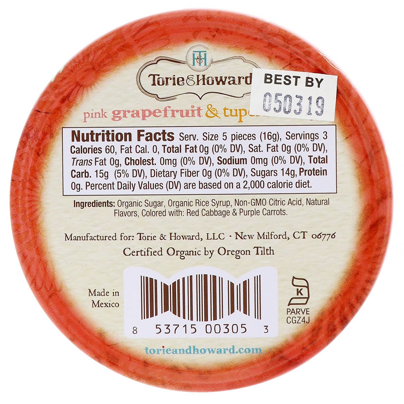 Comprar Torie & Howard, Balas Orgânicas, Toranja Rosa e Mel Tupelo, 2 oz (57 g) - Imagem 2
