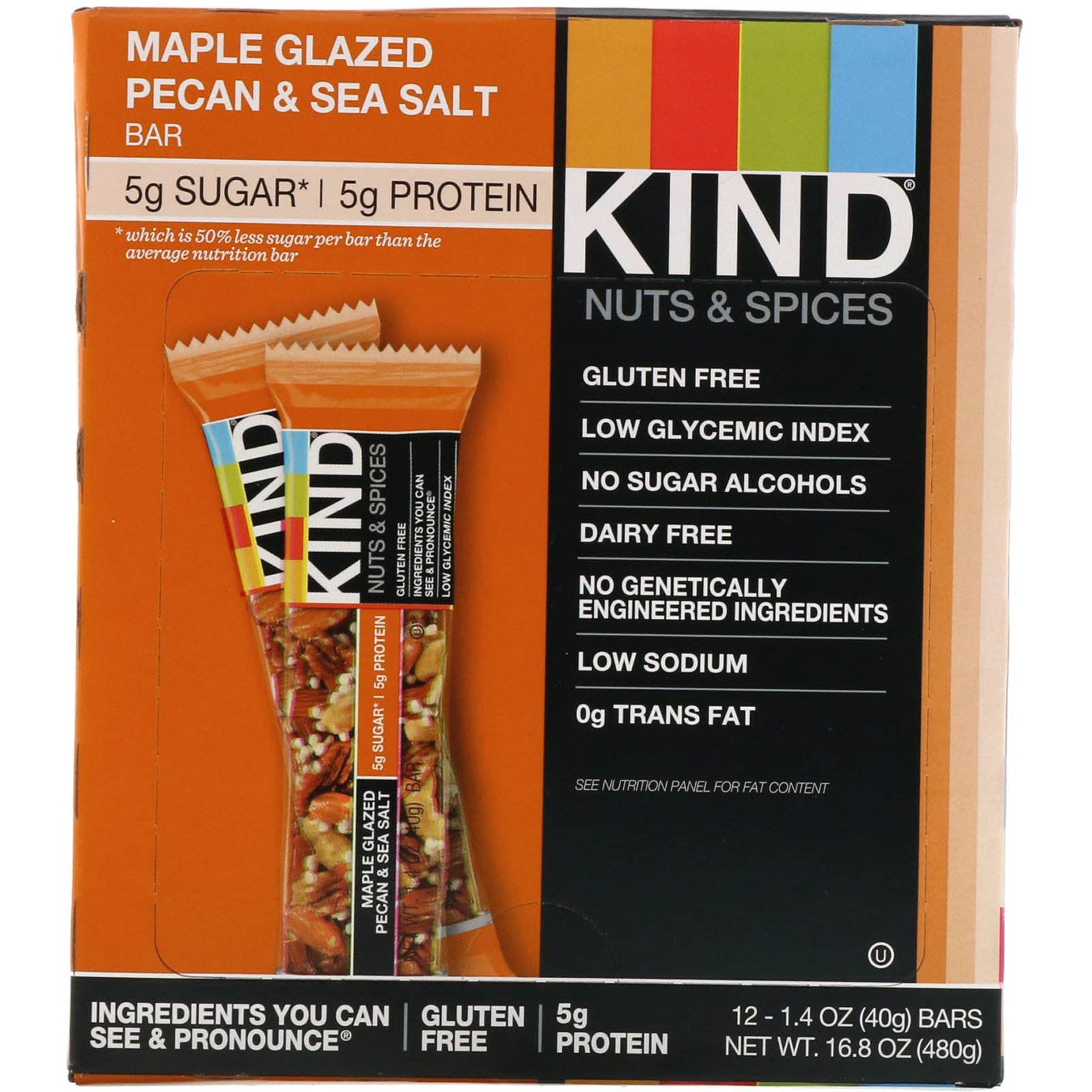 Comprar KIND Bars, Nozes e Especiarias, Pecã com Cobertura de Ácer e Sal Marinho, 12 Barras 1.4 oz (40g) Cada - Imagem 2