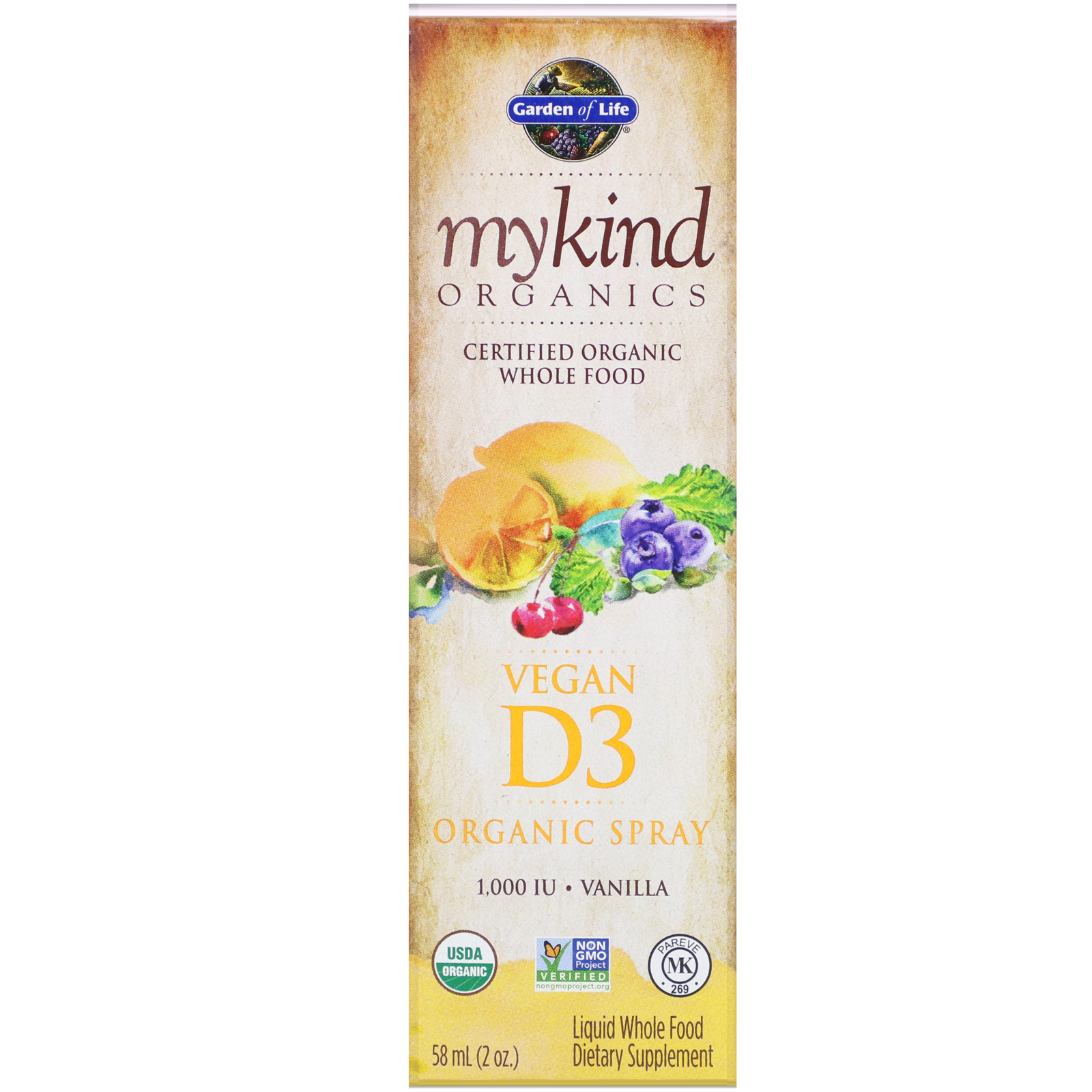 Comprar Garden of Life, MyKind Organics, Spray Orgânico de Vitamina D3 Vegana, Baunilha, 1.000 UI, 58 ml (2 oz)