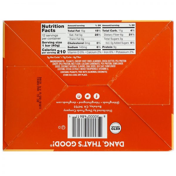 Comprar Dang, Keto Bar, Peanut Butter, 12 Bars, 1.4 oz (40 g) Each - Imagem 4
