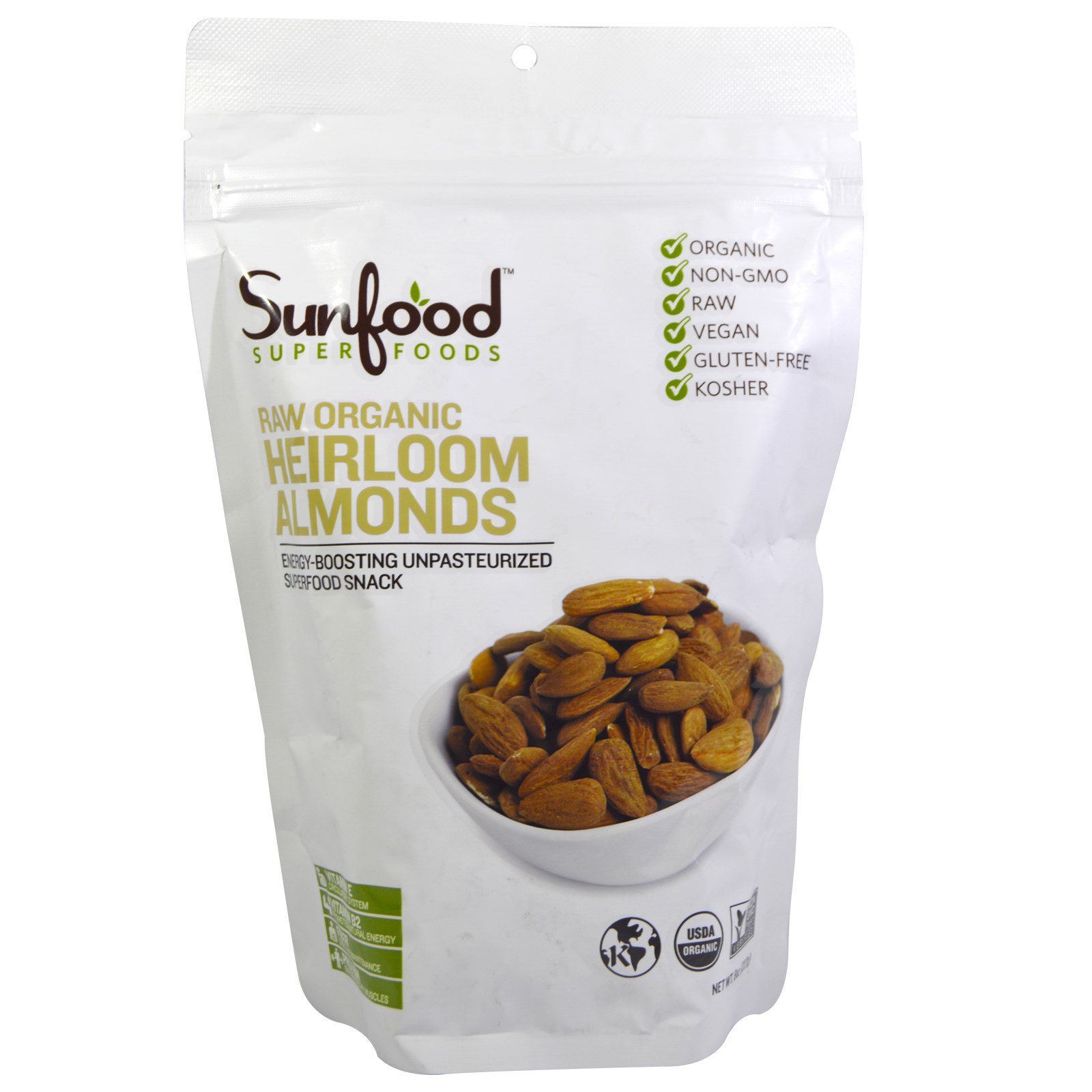 Comprar Sunfood, Orgânico Cru, Amêndoa Heirloom, 8 oz (227 g)