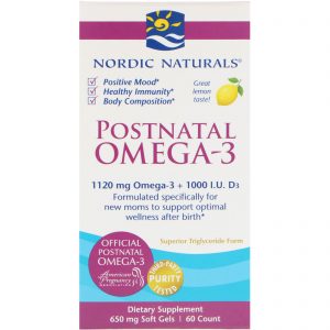 Comprar Nordic Naturals, Ômega-3 Pós-Natal, Limão, 650 mg, 60 Softgels