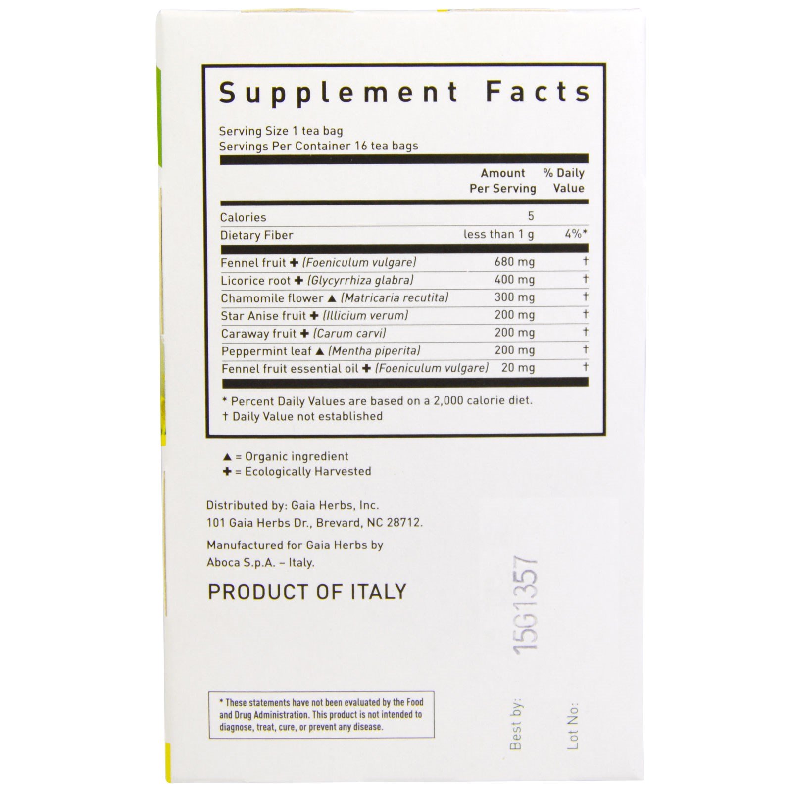 Comprar Gaia Herbs, Gases & Inchaço, Sem Cafeína, 16 Sachês, 1.13 oz (32 g) - Imagem 2